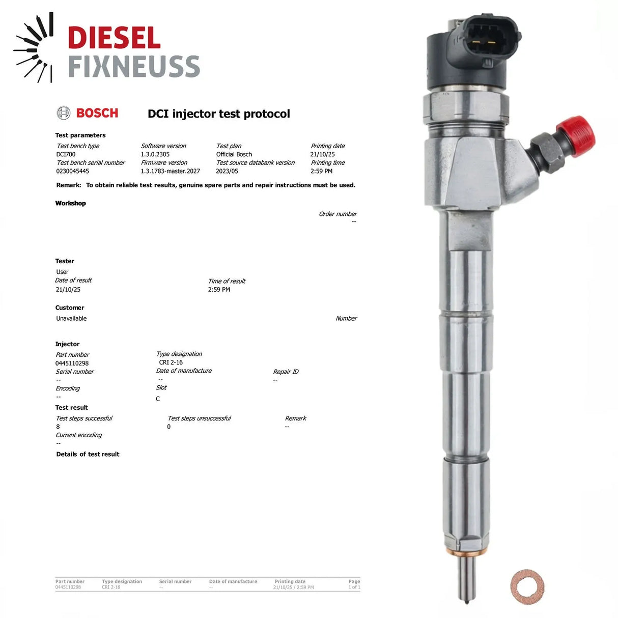 0445110298 Einspritzdüse Injektor Volvo 2.4 D S80 V70 XC60 XC70 0986435195