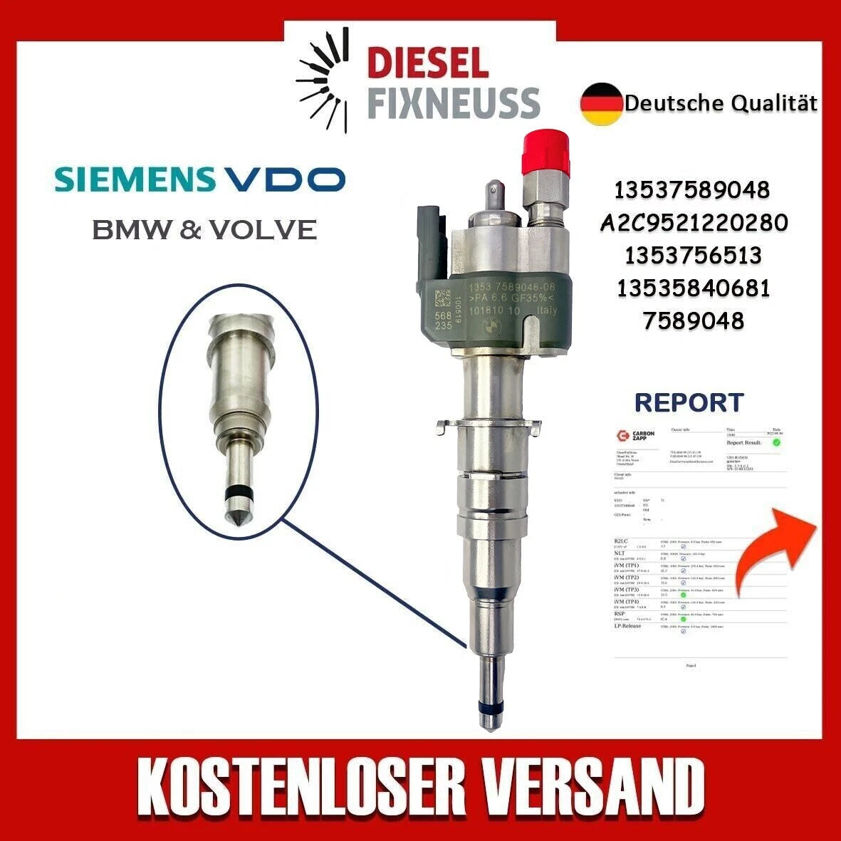 Fuel Injector BMW 1/3/5 Series | Part No: 13537589048-08/13537565138 Benzin | Compatible with N45/N43/N53 Engines | Includes Copper Ring, O-Ring, Test Report