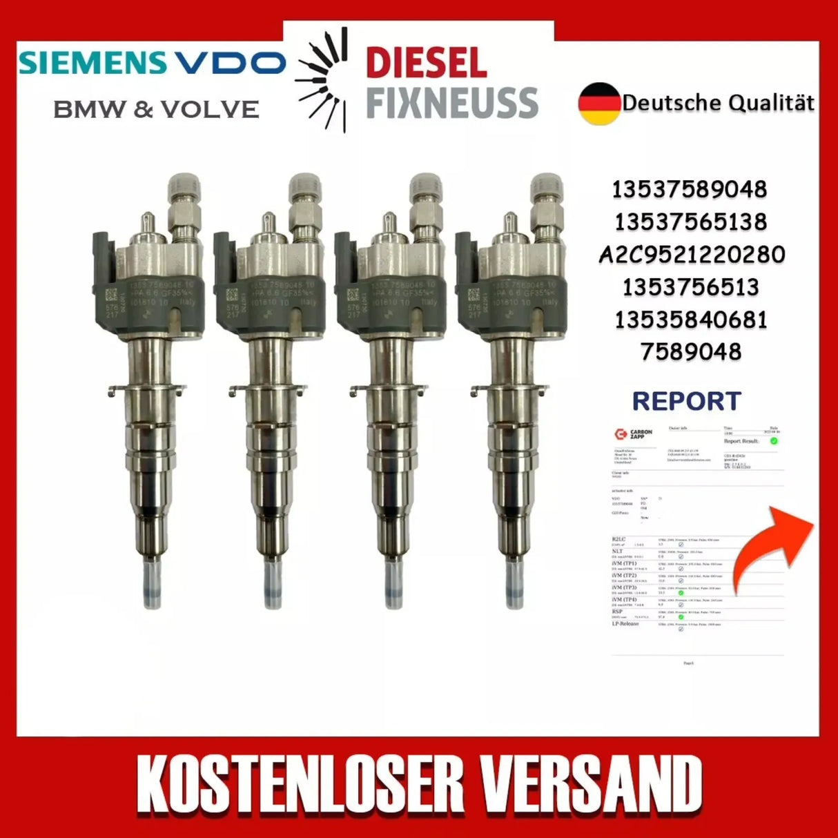 4x Einspritzdüse Einspritzventil VDO 13537589048-10 13537565138 BMW Benzin