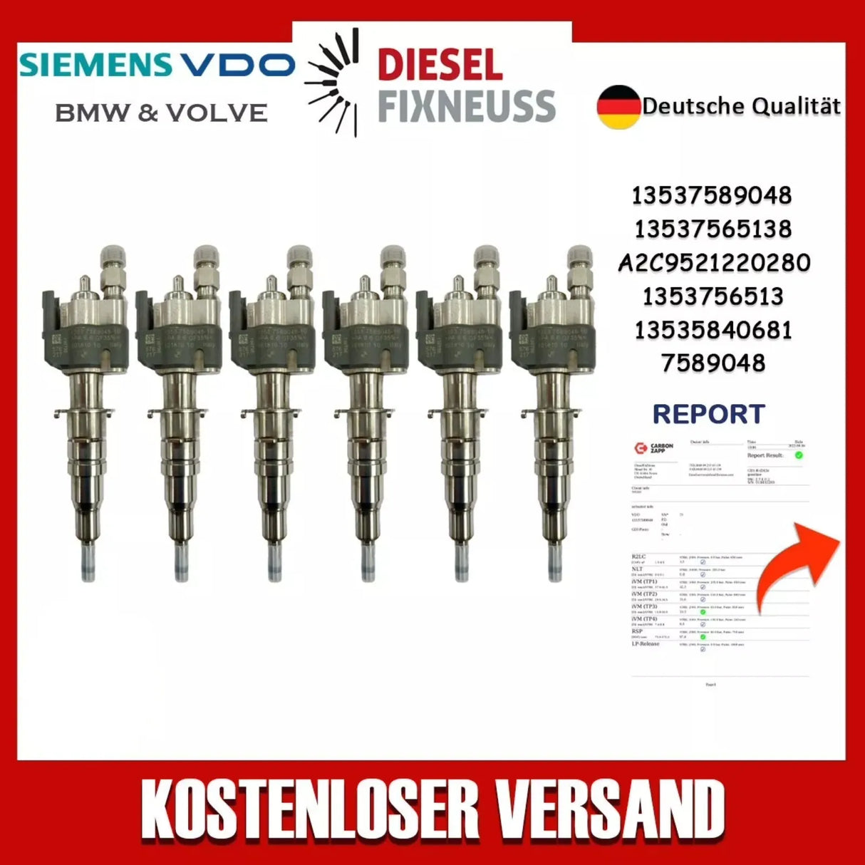 6x Einspritzdüse Einspritzventil VDO 13537589048 13537565138-10 N53 BMW Benzin