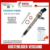 High-quality Siemens VDO diesel fuel injector for Audi, VW, Seat & Skoda vehicles. Part numbers 03L130277B, 03L130277C, 5WS40539, A2C59513554. German engineering quality with 6-digit calibration code. Complete kit includes installation components. Free shipping available. Tested and certified for optimal performance. Deutsche Qualität.