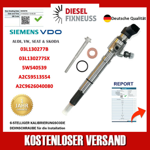 Injektor Siemens 03L130277B Einspritzdüse Audi Seat Skoda VW 1.6 TDi CAYA CAYB