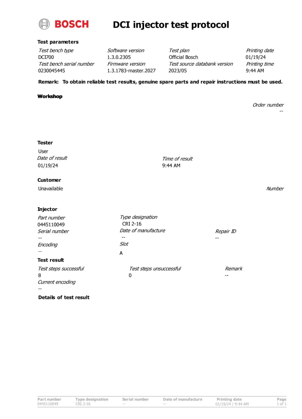 Einspritzdüse Injektor Opel Omega 2,5 DTI 2,5DTI BOSCH 0445110049 (150PS)