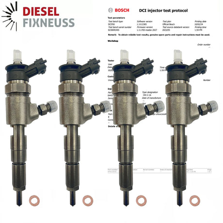 4x Bosch 0445110252, genuine Bosch injector for Citroën and Peugeot 1.4 HDi engines. Compatible with C2, C3, 206, 207 and Bipper models. High performance diesel injection solution.Professional solution for reliable engine performance!