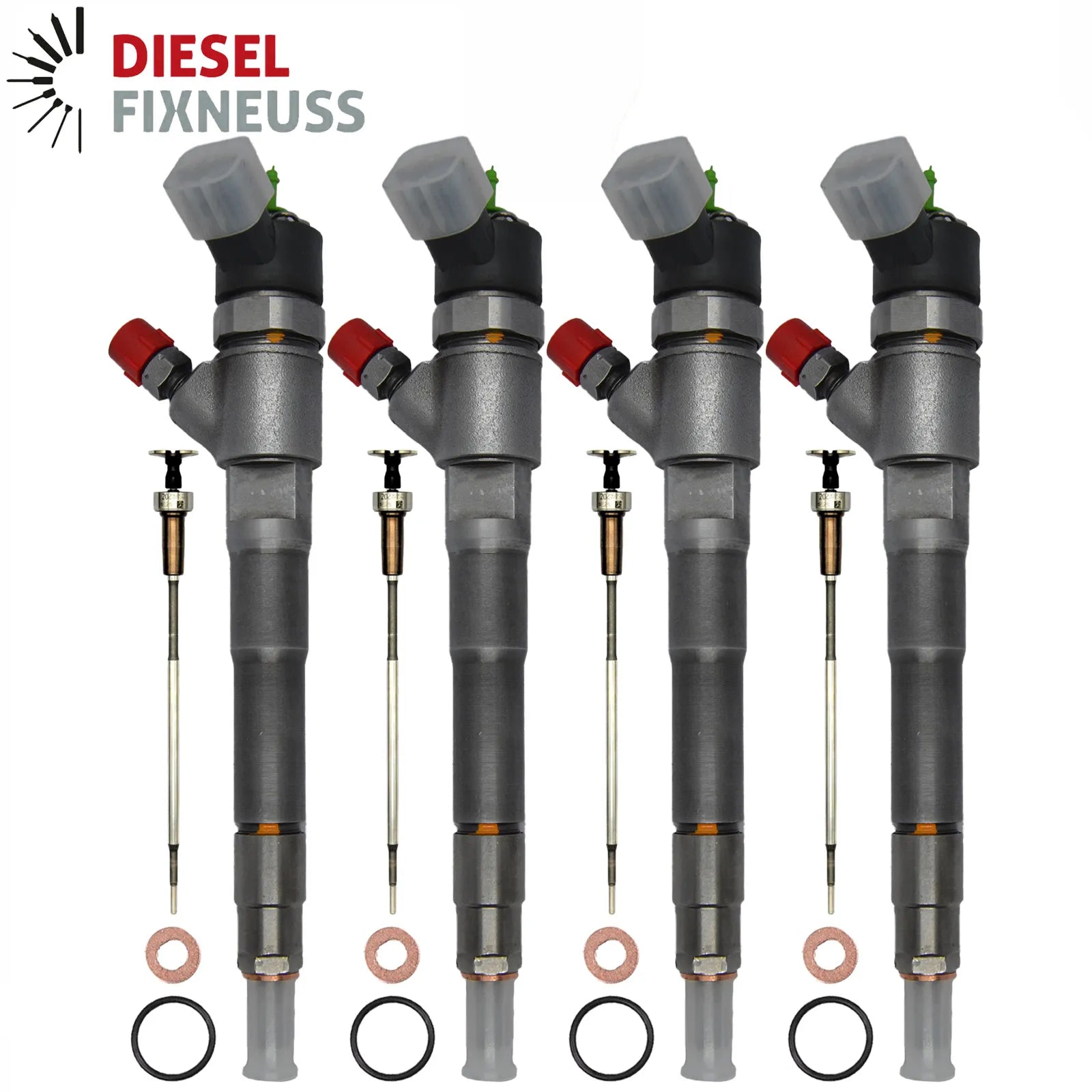 4x Bosch injectors (part number 0445110418/504389548/JD22) compatible with FIAT CITROEN PEUGEOT vehicles. Includes copper sealing rings, O-rings, and (Bosch Dci 700) test report. Fits FIAT DUCATO and IVECO DAILY IV/V models with various power outputs (95-170 PS). Compatible with Multijet engines across numerous vehicle variants. Comes with 1-year warranty without kilometer limitation.