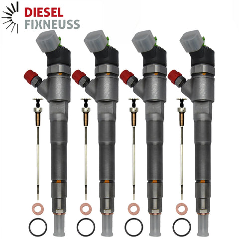 4x Bosch injectors (part number 0445110418/504389548/JD22) compatible with FIAT CITROEN PEUGEOT vehicles. Includes copper sealing rings, O-rings, and (Bosch Dci 700) test report. Fits FIAT DUCATO and IVECO DAILY IV/V models with various power outputs (95-170 PS). Compatible with Multijet engines across numerous vehicle variants. Comes with 1-year warranty without kilometer limitation.