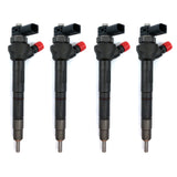 4x Bosch injectors (part number 0445110469) compatible with Audi, VW, Seat and Skoda vehicles. Includes copper sealing rings, O-rings, and (Bosch Dci 700) test report. Fits VW, Seat, Aud, and Skoda models. Comes with 1-year warranty without kilometer limitation.