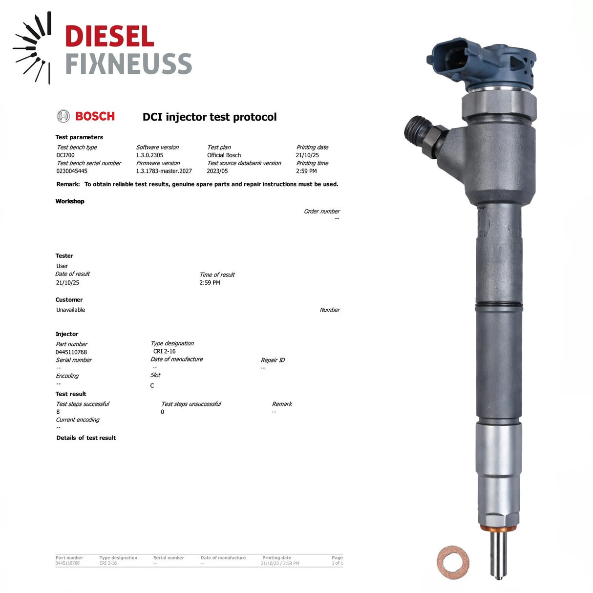Bosch Common-Rail Inyector 0445110768 – Diesel Inyector