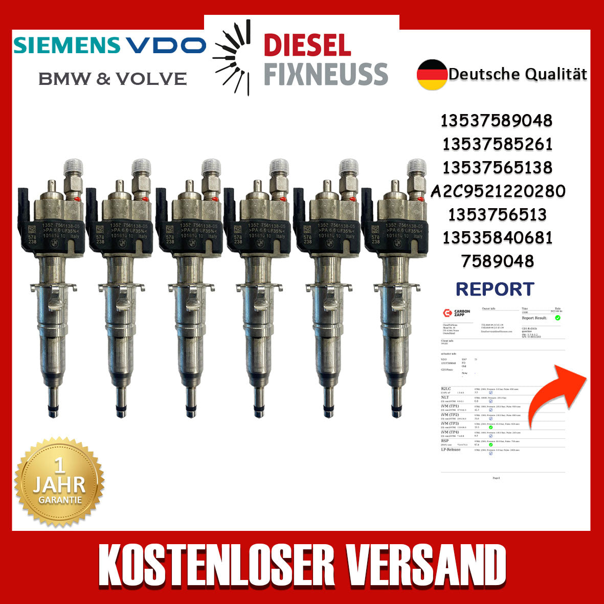 6x Einspritzdüse Einspritzventil VDO 13537589048 13537565138-05 N43 N53 BMW Benzin