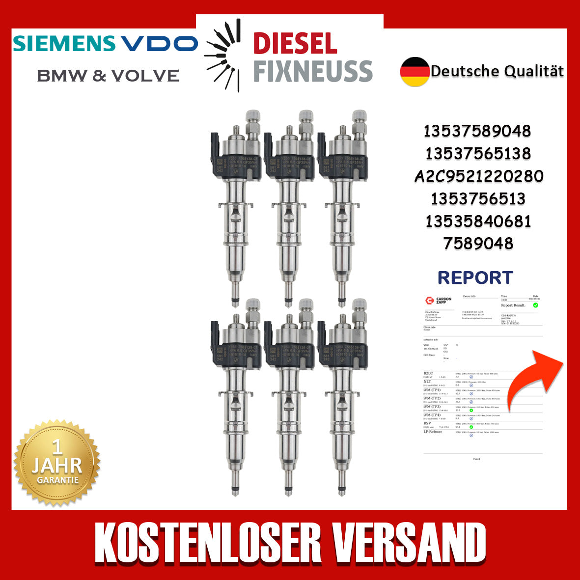 6x Einspritzdüse Passt für BMW Benzin 1er 3er 5er 6er 13537589048 13537565138-07