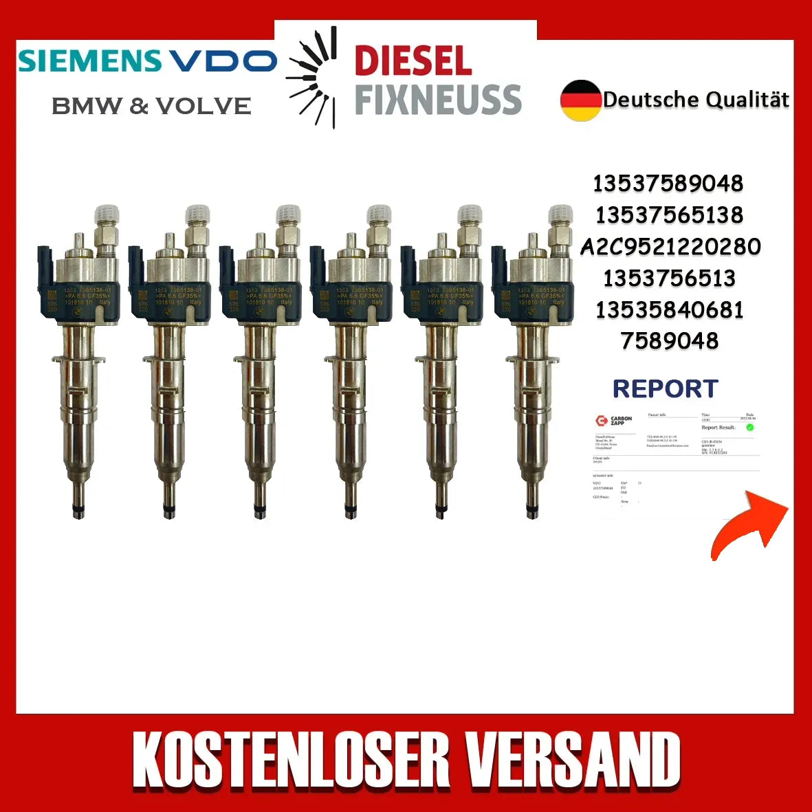 6x Passt für N43 N53 BMW Benzin Einspritzdüse 13537565138-01 VDO 13537589048