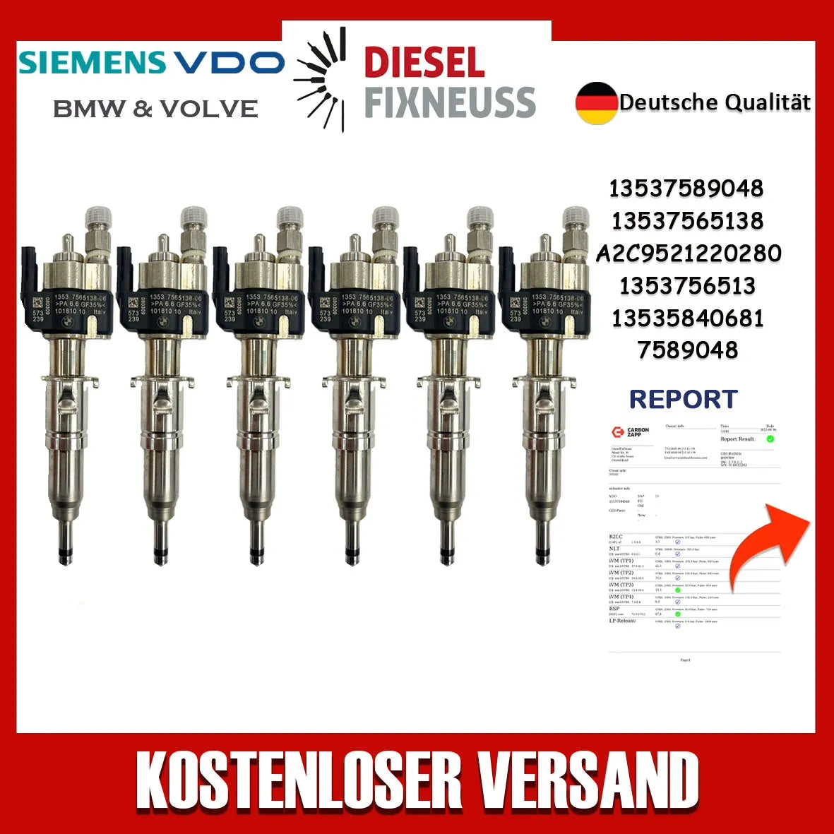6x VDO 13537589048 Einspritzventil 13537565138-06 N43 N53 BMW Benzin
