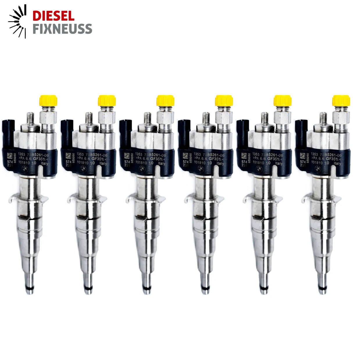 BMW Fuel Injector - VDO/Siemens 13537585261-06 / 13537589048. High-quality fuel injectors for BMW gasoline engines. Compatible with N43, N53, and N52 engine series. Includes copper sealing rings and test report.