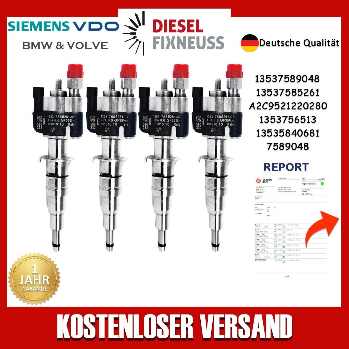 4x Einspritzdüse Einspritzventil VDO 13537589048-05 13537585261 N43 N53 BMW Benzin