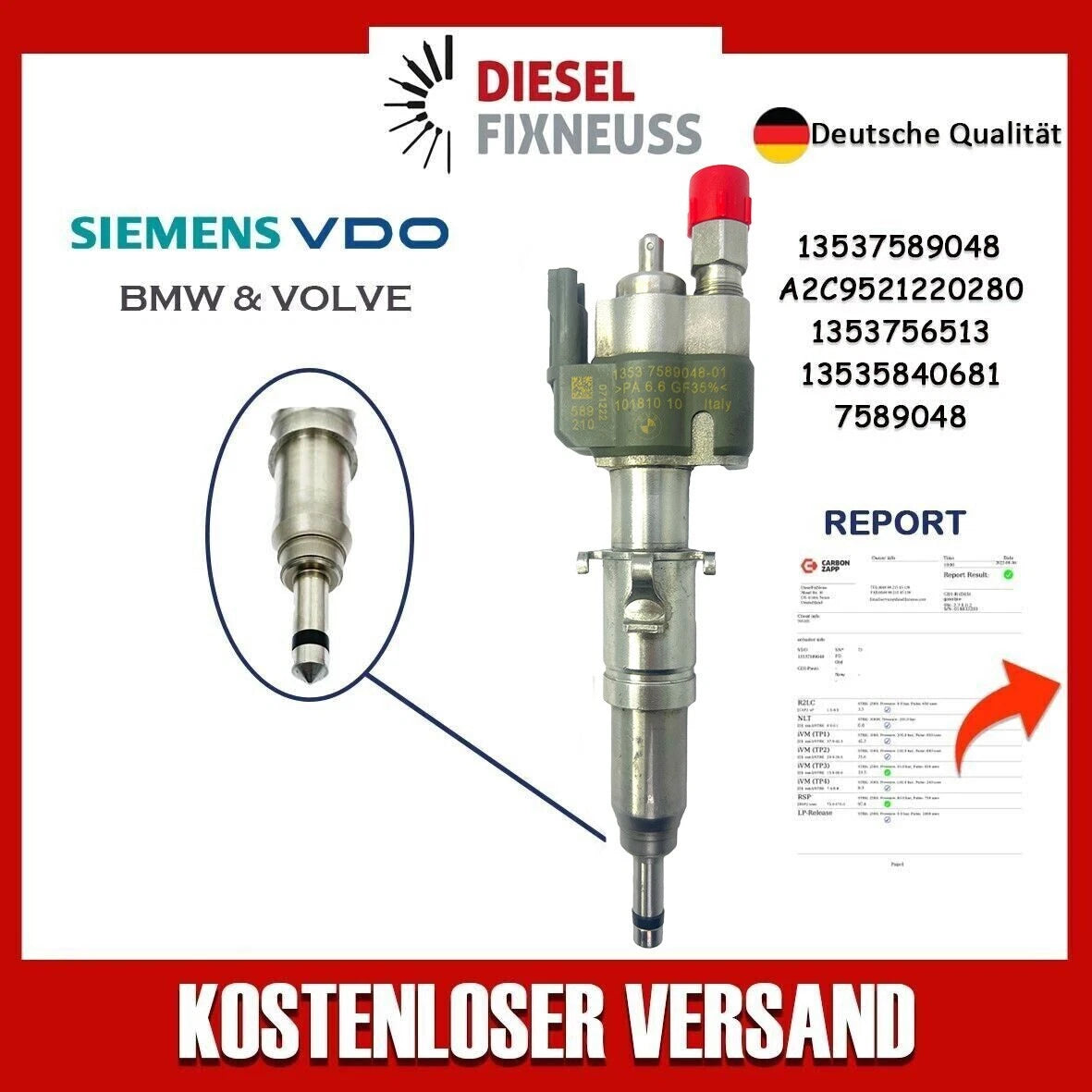 Fuel Injector BMW 1/3/5 Series | Part No: 13537589048-01/13537565138 Benzin | Compatible with N45/N43/N53 Engines | Includes Copper Ring, O-Ring, Test Report
