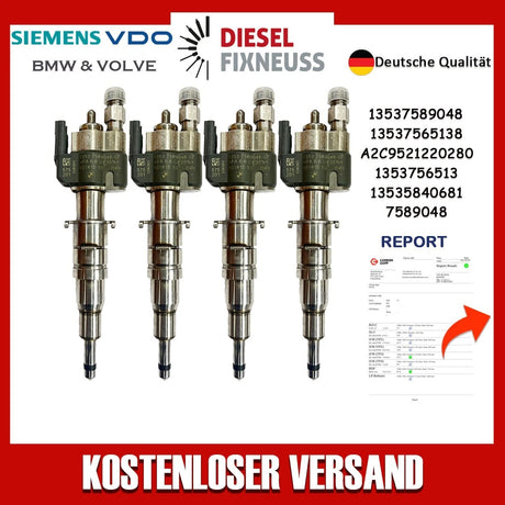 4x Fuel Injector BMW 1/3/5 Series | Part No: 13537589048-07/13537565138 Benzin | Compatible with N45/N43/N53 Engines | Includes Copper Ring, O-Ring, Test Report