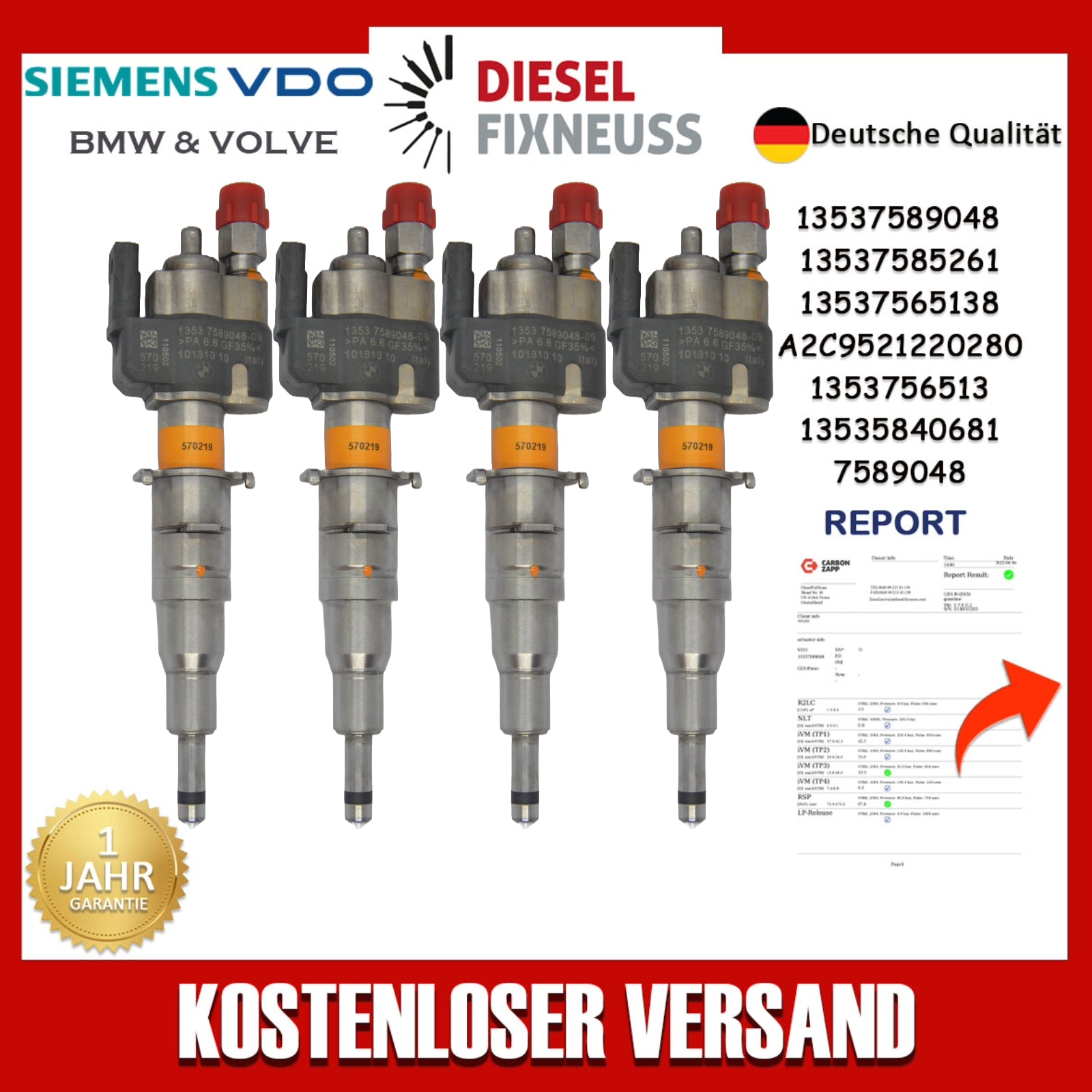 4x Injektor Passt für BMW Benzin 13537565137 / 13537589048-09 Index 09