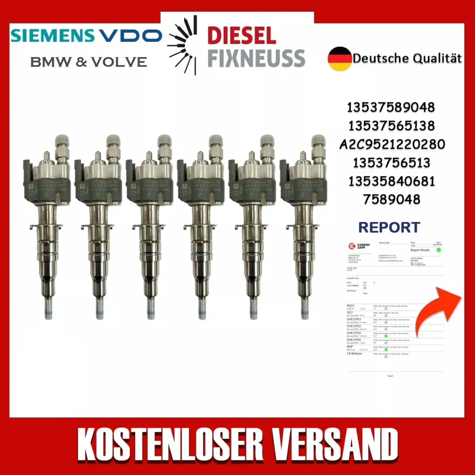 6x Einspritzdüse Einspritzventil VDO 13537589048 13537565138-10 N53 BMW Benzin