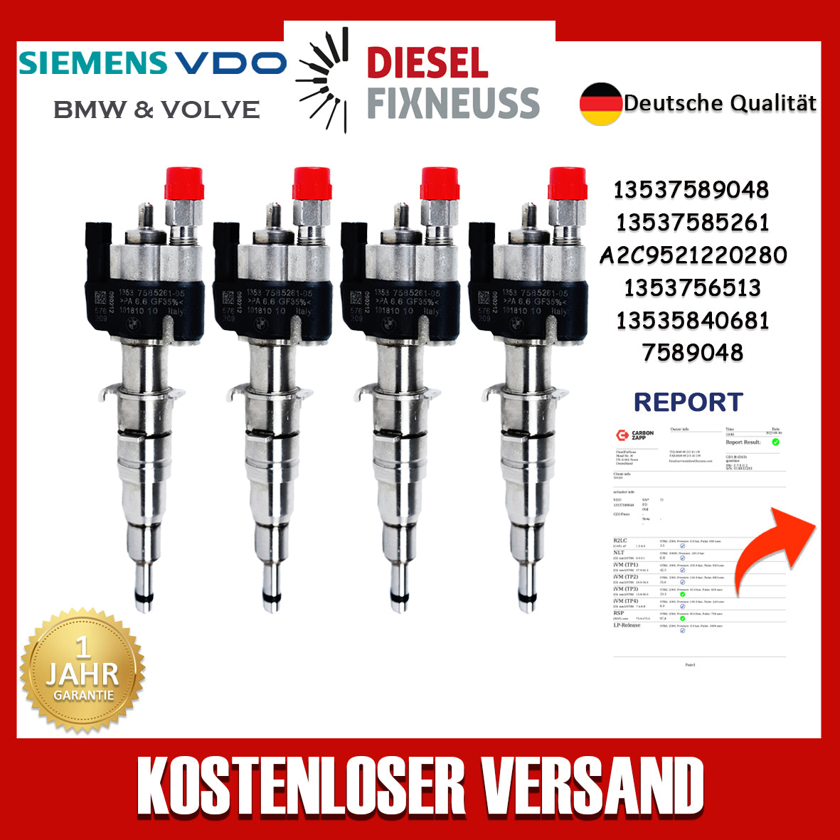 4x Einspritzdüse Einspritzventil VDO 13537585261-05 13537589048 N43 N53 BMW Benzin