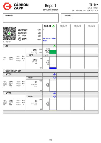 Diesel 28307309 Delphi Injector Report on Carbon Zapp Test Machine