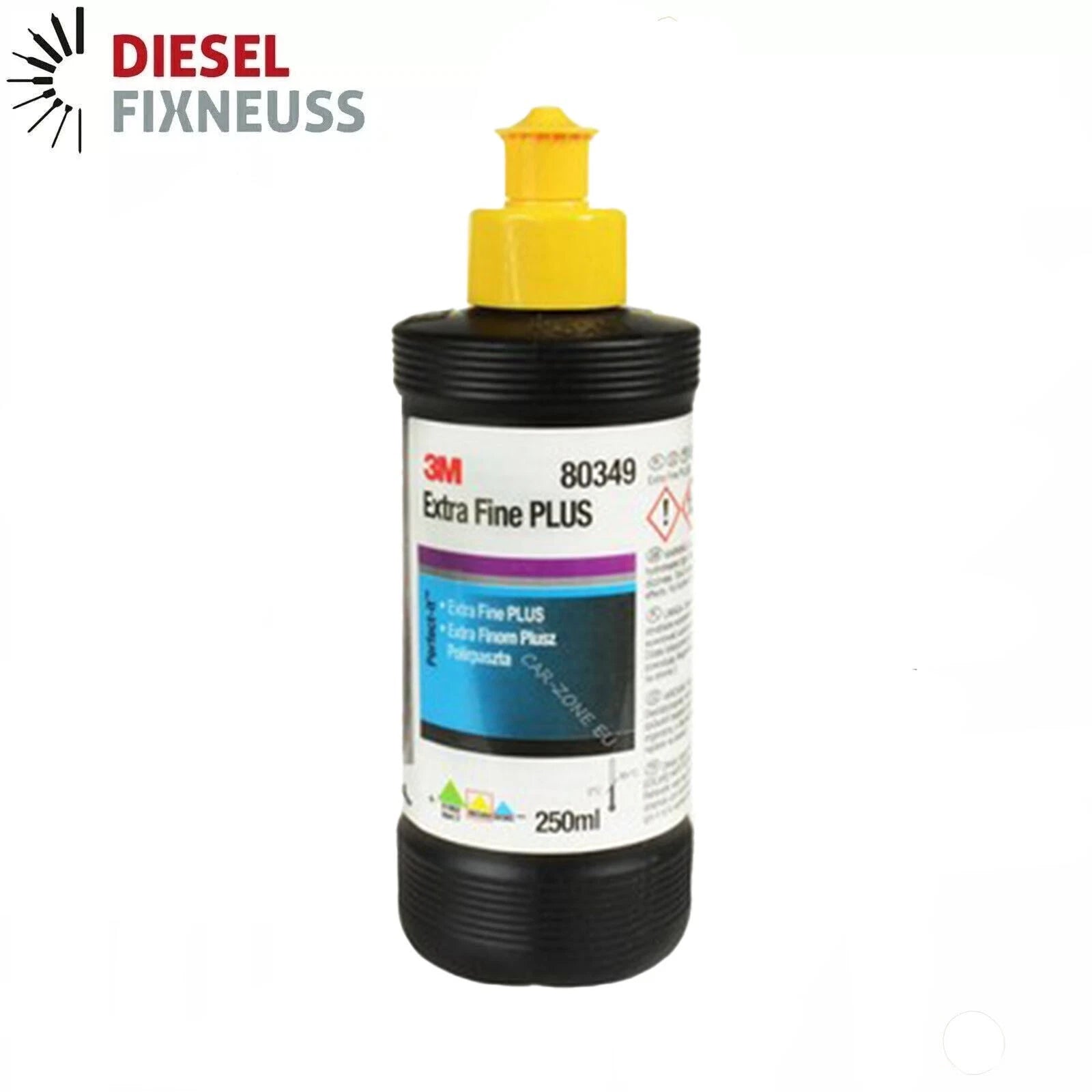 3M Perfect-It III Extrafine 80349 (250 mL) is an award-winning, color-coded fine abrasive paste designed for finishing modern scratch-resistant clear coats, removing fine and coarse sanding scratches without causing orange peel effect, suitable for 2K standard paints and usable by hand or machine for outstanding paint finishing