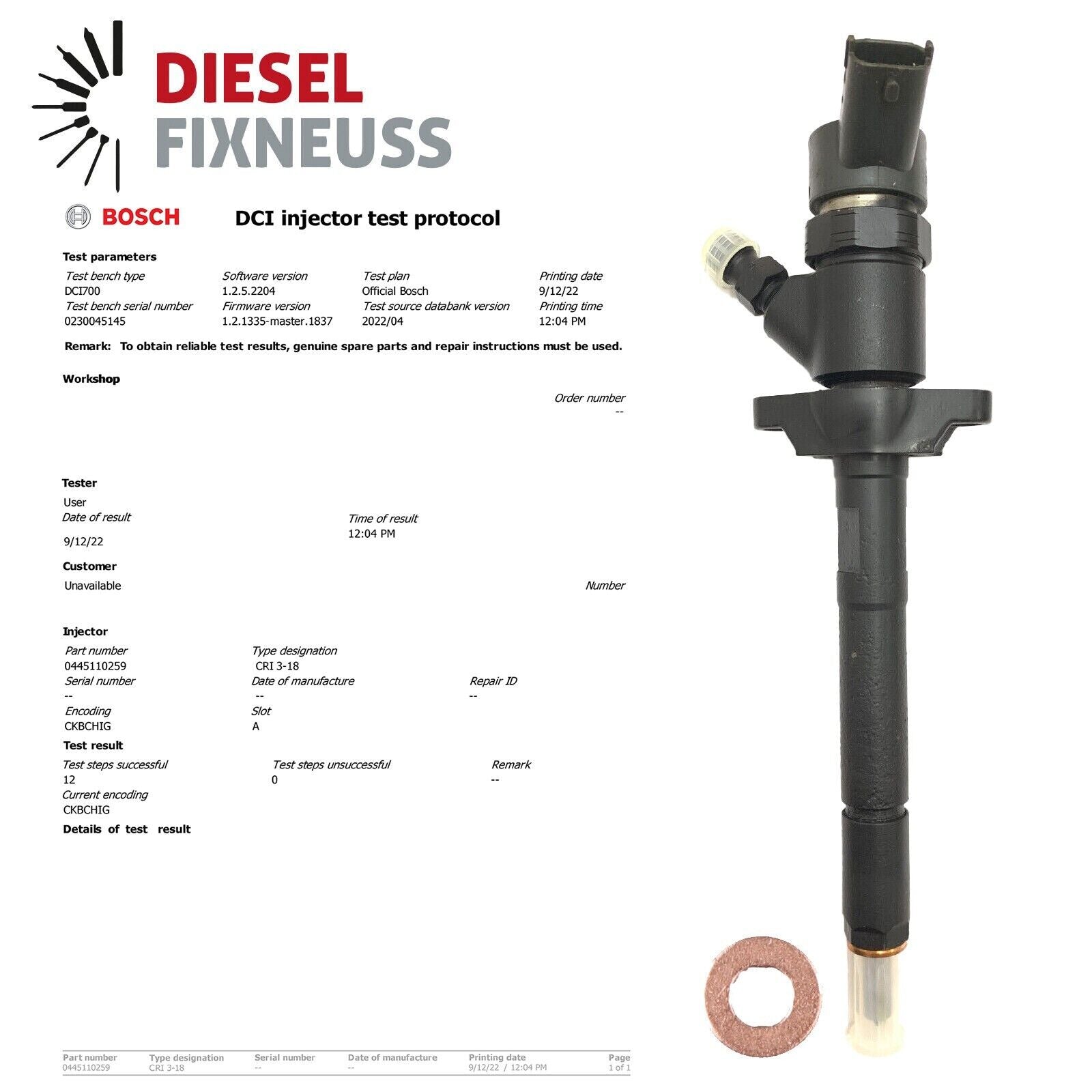 Einspritzdüse Injektor Injector FORD FOCUS C-MAX 1.6 TDCI 80kW 109 PS 0445110259