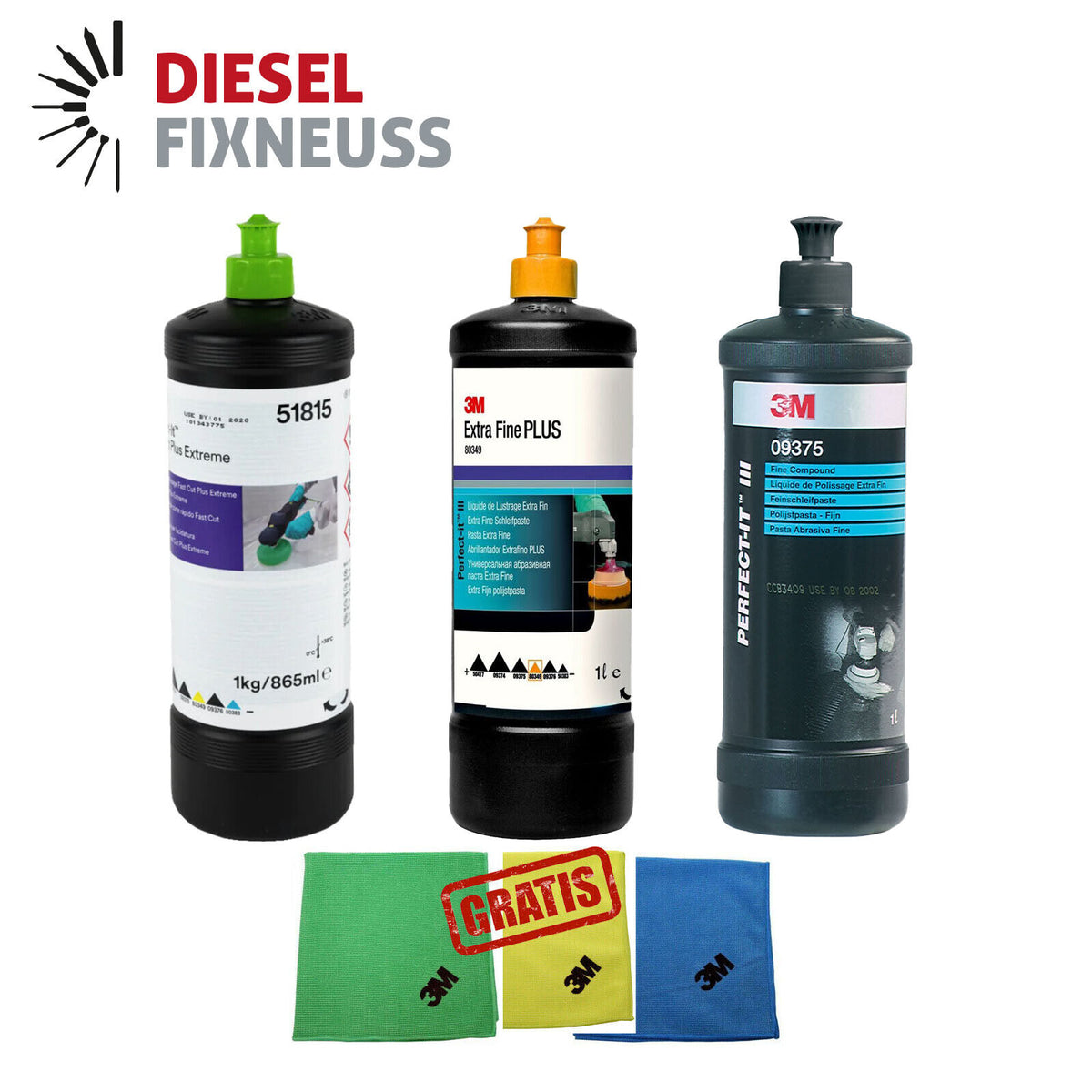 3M Polituren Set 51815 + 80349 + 09375 je 1 L Schleifpaste