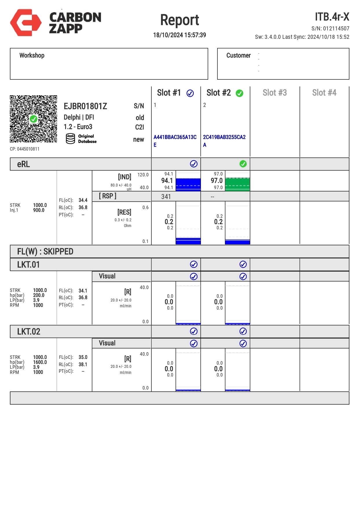 Diesel EJBR01801Z Delphi Injector Report on Carbon Zapp Test Machine