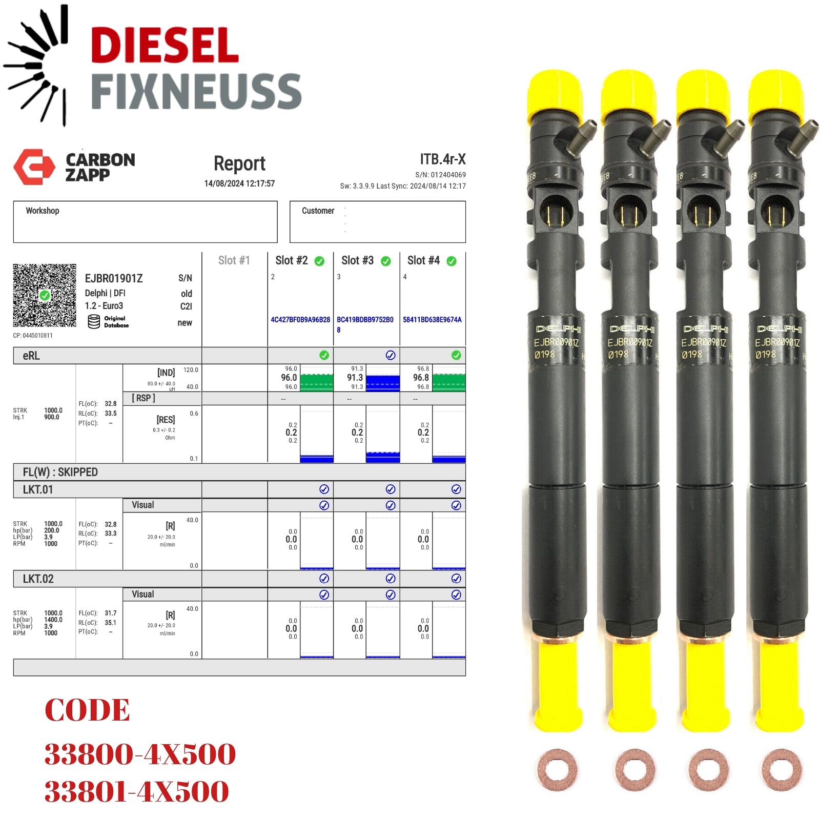 Diesel EJBR01901Z Delphi Injector Report on Carbon Zapp Test Machine