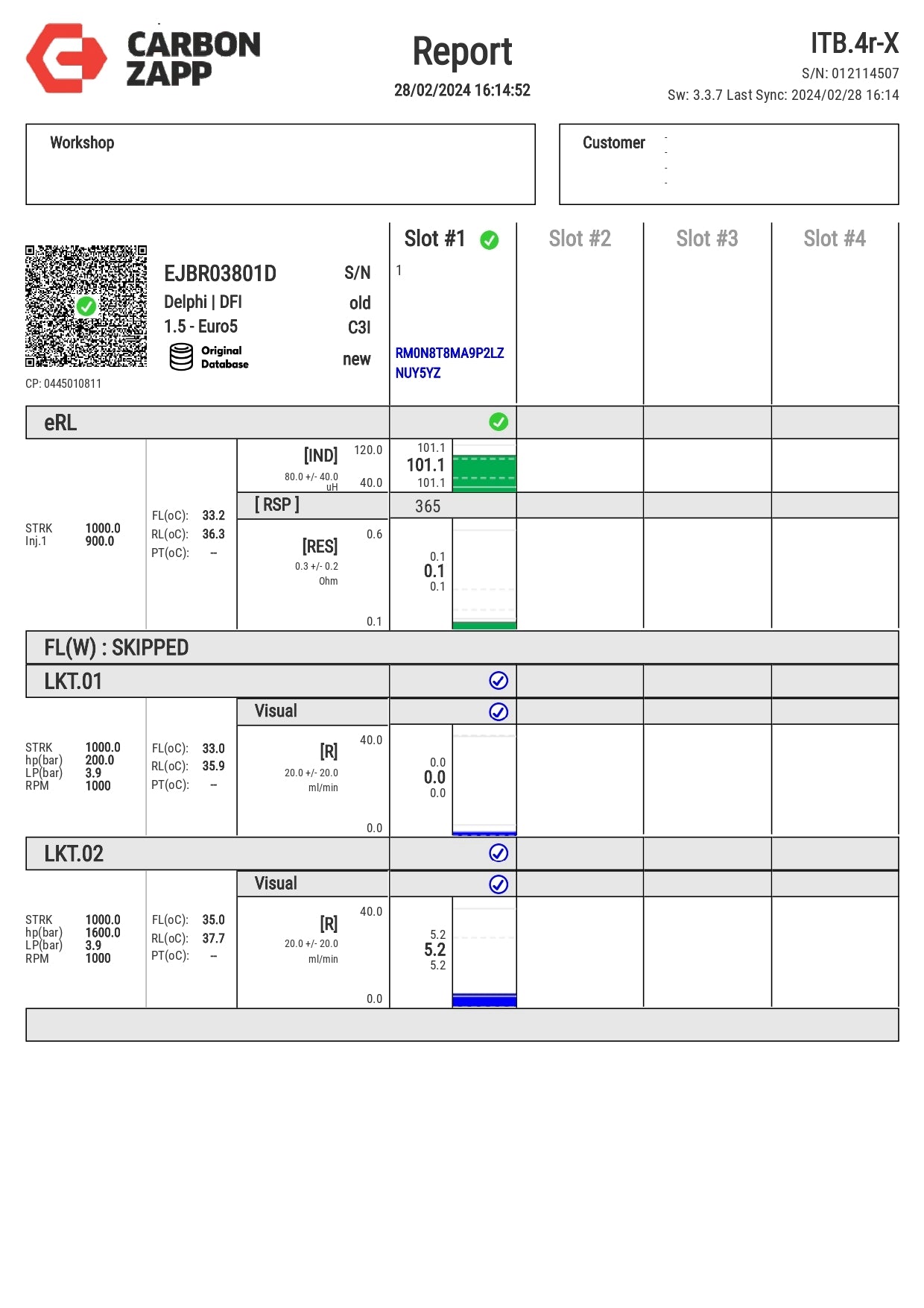 Diesel EJBR03801D Delphi Injector Report on Carbon Zapp Test Machine