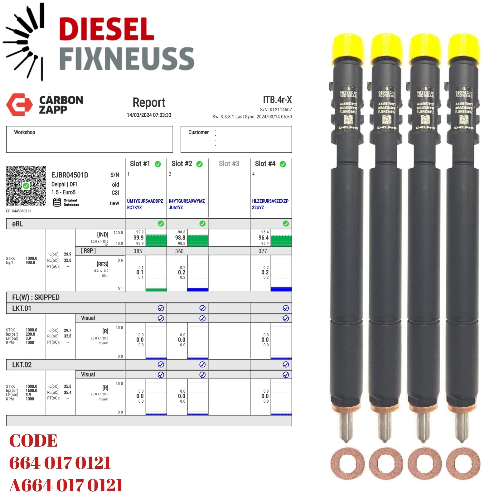 Diesel EJBR04501D Delphi Injector Report on Carbon Zapp Test Machine