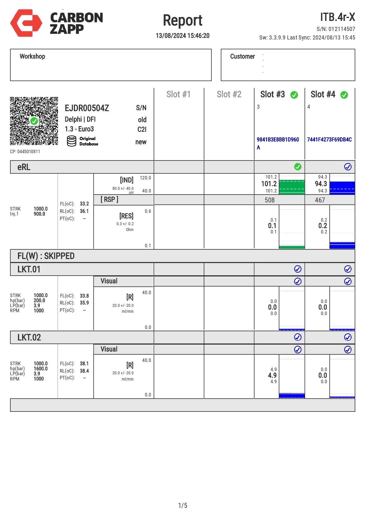 Diesel EJDR00504Z Delphi Injector Report on Carbon Zapp Test Machine